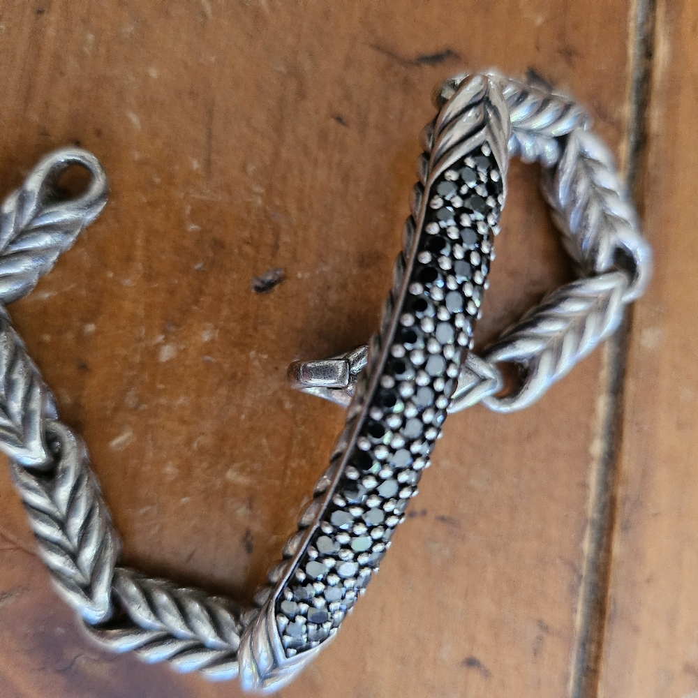 David Yurman Men's Silver and Black Diamonds Bracelet